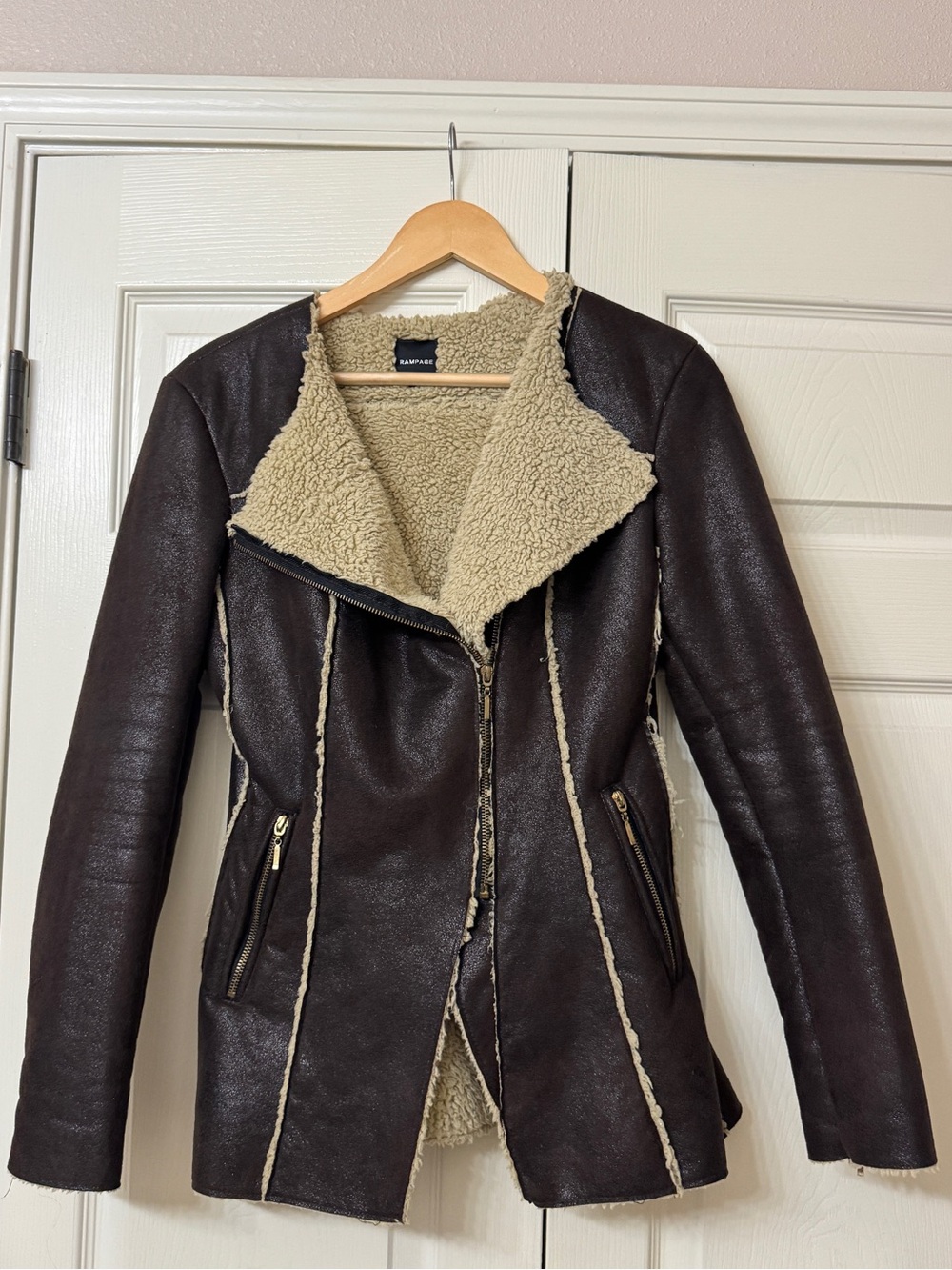 Rampage Brown Faux Shearling Lined Moto Jacket